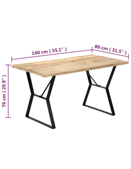Table à manger Style Industriel en bois de manguier massif 140 x 80 x 76 cm {attributes}