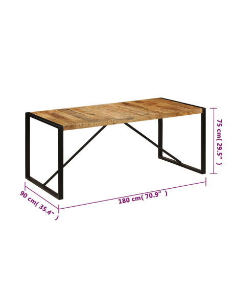 Table à manger Style Industriel en bois de manguier massif 180 x 90 x 75 cm {attributes} Table à manger Style Industriel en bois de manguier massif 180 x 90 x 75 cm {attributes}