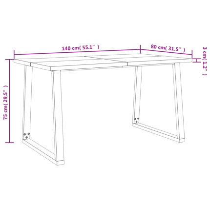 Table à manger Style Industriel en bois d'acacia 140 x 80 x 75 cm {attributes}