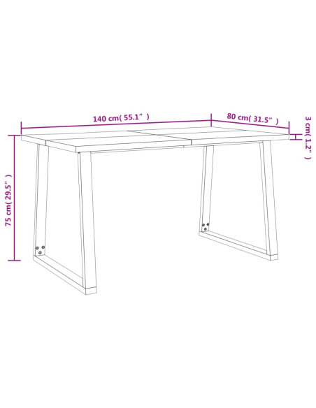 Table à manger Style Industriel en bois d'acacia 140 x 80 x 75 cm {attributes} Table à manger Style Industriel en bois d'acacia 140 x 80 x 75 cm {attributes}
