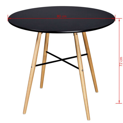 Table de salle à manger Style Scandinave ronde en bois MDF Noir 80 x 72 cmcc {attributes}