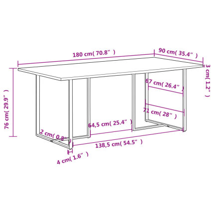 Table salle à manger Style Industriel en bois de manguier brut 180 x 90 x 76 cm {attributes}