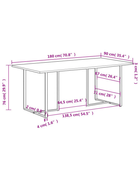 Table salle à manger Style Industriel en bois de manguier brut 180 x 90 x 76 cm {attributes} Table salle à manger Style Industriel en bois de manguier brut 180 x 90 x 76 cm {attributes}