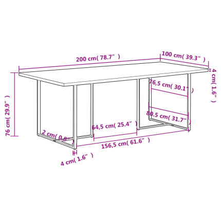 Table à manger Style Industriel en bois de manguier brut 200 x 100 x 76 cm {attributes}