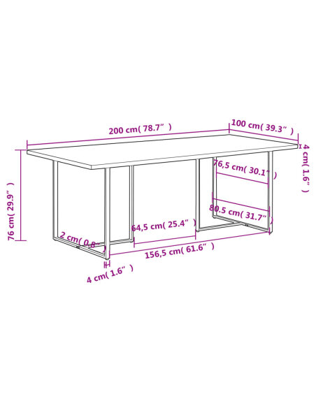 Table à manger Style Industriel en bois de manguier brut 200 x 100 x 76 cm {attributes} Table à manger Style Industriel en bois de manguier brut 200 x 100 x 76 cm {attributes}