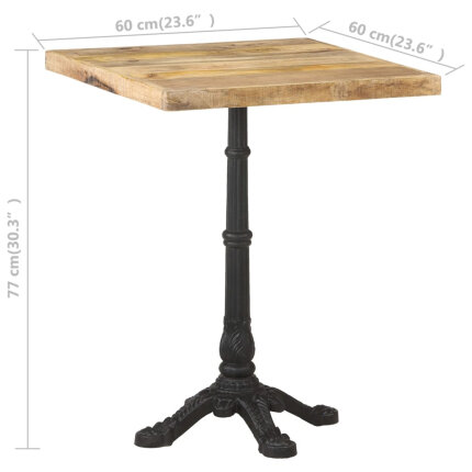 Table de bistro Vintage / Rétro en bois de manguier brut 60x60x77 cmc {attributes}