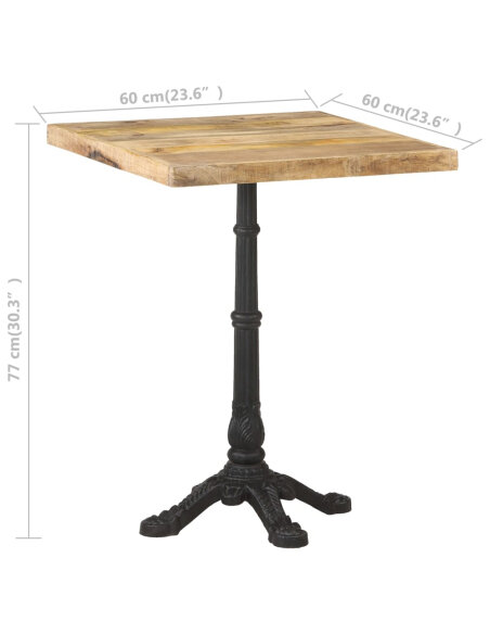 Table de bistro Vintage / Rétro en bois de manguier brut 60x60x77 cmc {attributes} Table de bistro Vintage / Rétro en bois de manguier brut 60x60x77 cmc {attributes}