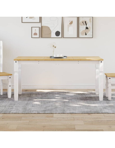 Table à manger style Campagne en bois de pin massif Blanc 160x80x75 cm {attributes} Table à manger style Campagne en bois de pin massif Blanc 160x80x75 cm {attributes}