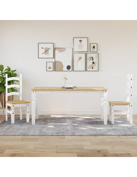 Table à manger style Campagne en bois de pin massif Blanc 160x80x75 cm {attributes} Table à manger style Campagne en bois de pin massif Blanc 160x80x75 cm {attributes}