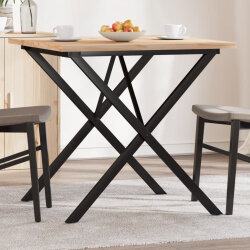 Table à manger Style Industriel cadre en X en bois de pin massif & fonte 80 x 80 x 75.5 cm {attributes} 2