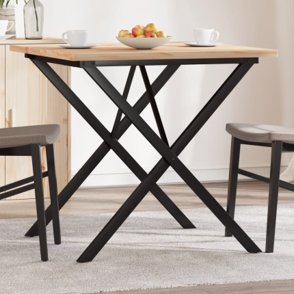 Table à manger Style Industriel cadre en X en bois de pin massif & fonte 80 x 80 x 75.5 cm {attributes}