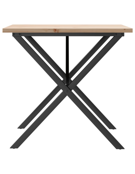 Table à manger Style Industriel cadre en X en bois de pin massif & fonte 80 x 80 x 75.5 cm {attributes}