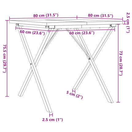 Table à manger Style Industriel cadre en X en bois de pin massif & fonte 80 x 80 x 75.5 cm {attributes}