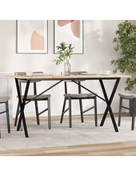 Table à manger Style Industriel cadre en X en bois de pin massif & fonte 140 x 80 x 75 cm {attributes} Table à manger Style Industriel cadre en X en bois de pin massif & fonte 140 x 80 x 75 cm {attributes}