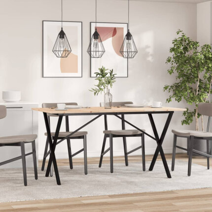 Table à manger Style Industriel cadre en X en bois de pin massif & fonte 140 x 80 x 75 cm {attributes}