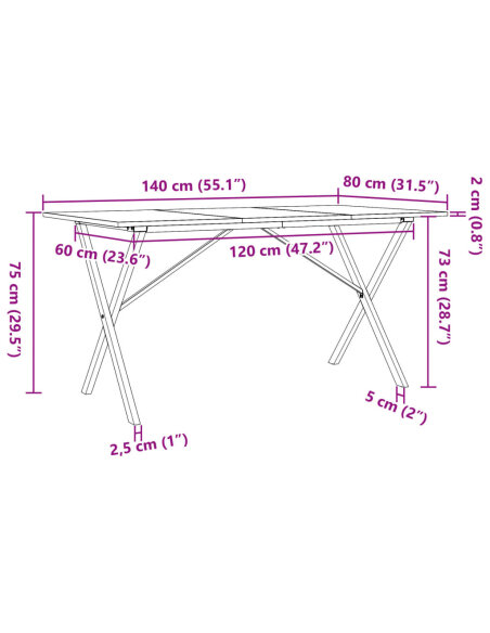 Table à manger Style Industriel cadre en X en bois de pin massif & fonte 140 x 80 x 75 cm {attributes} Table à manger Style Industriel cadre en X en bois de pin massif & fonte 140 x 80 x 75 cm {attributes}