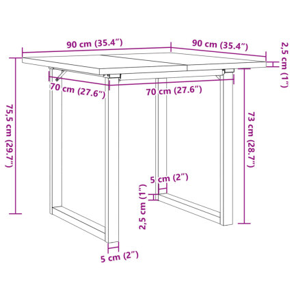 Table à manger Style Industriel cadre en O en bois de pin massif & fonte 90 x 90 x 75.5 cm {attributes}