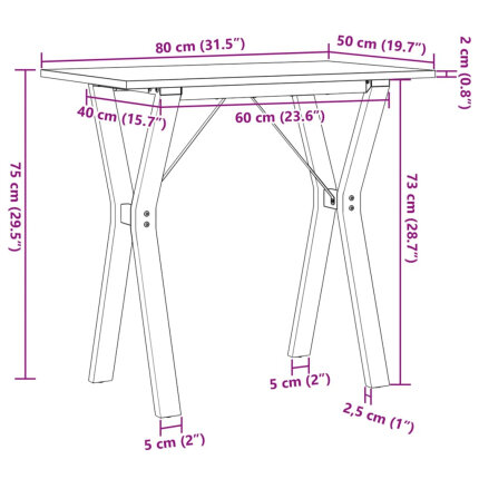Table à manger Style Industriel cadre en Y en bois de pin massif & fonte 80 x 50 x 75 cm {attributes}