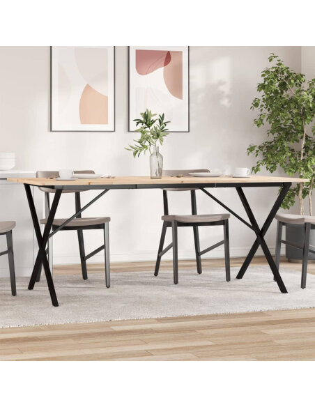 Table à manger Style Industriel cadre en X en bois de pin massif & fonte 180 x 90 x 75 cm {attributes}