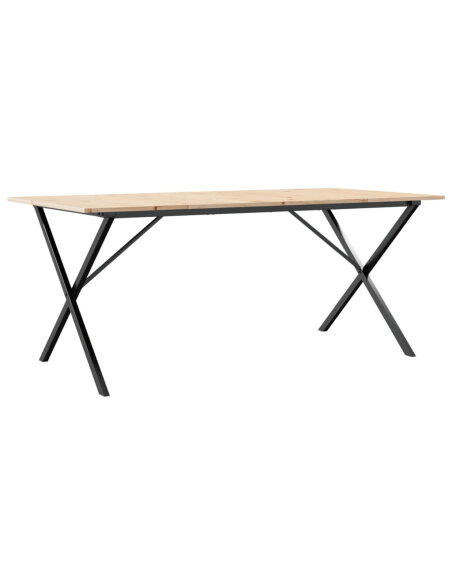 Table à manger Style Industriel cadre en X en bois de pin massif & fonte 180 x 90 x 75 cm {attributes}