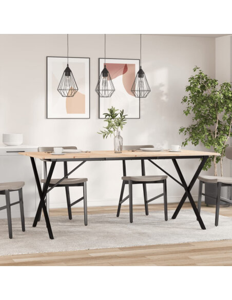 Table à manger Style Industriel cadre en X en bois de pin massif & fonte 180 x 90 x 75 cm {attributes}