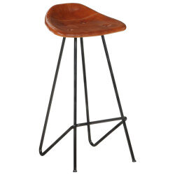 Tabourets de bar industriel en lot de 2 en cuir véritable Brun  {attributes} 2