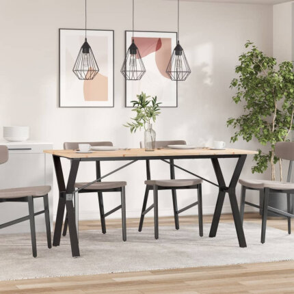 Table à manger Style Industriel cadre en Y en bois de pin massif & fonte 160 x 80 x 75 cm {attributes}