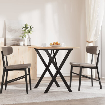 Table à manger Style Industriel cadre en X en bois de pin massif & fonte 70 x 70 x 75 cm {attributes}