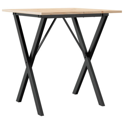 Table à manger Style Industriel cadre en X en bois de pin massif & fonte 70 x 70 x 75 cm {attributes}