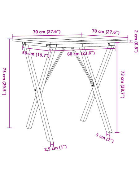 Table à manger Style Industriel cadre en X en bois de pin massif & fonte 70 x 70 x 75 cm {attributes} Table à manger Style Industriel cadre en X en bois de pin massif & fonte 70 x 70 x 75 cm {attributes}