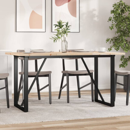 Table à manger Style Industriel cadre en O en bois de pin massif & fonte 140 x 80 x 75.5 cm {attributes}