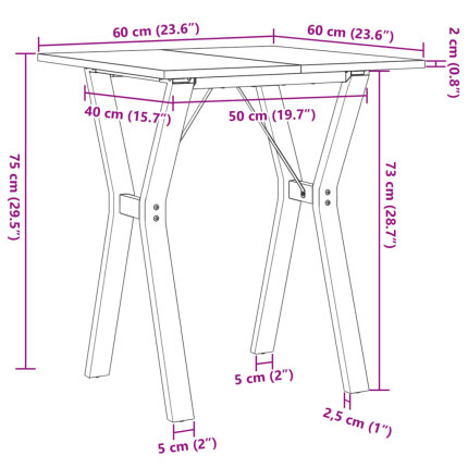 Table à manger Style Industriel cadre en Y en bois de pin massif & fonte 60 x 60 x 75 cm {attributes}