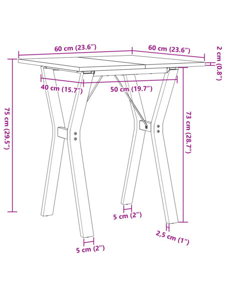 Table à manger Style Industriel cadre en Y en bois de pin massif & fonte 60 x 60 x 75 cm {attributes} Table à manger Style Industriel cadre en Y en bois de pin massif & fonte 60 x 60 x 75 cm {attributes}
