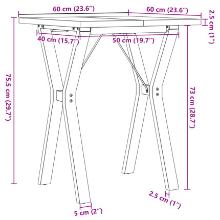 Table à manger Style Industriel cadre en Y en bois de pin massif & fonte 60 x 60 x 75.5 cm {attributes}
