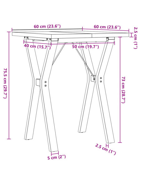 Table à manger Style Industriel cadre en Y en bois de pin massif & fonte 60 x 60 x 75.5 cm {attributes} Table à manger Style Industriel cadre en Y en bois de pin massif & fonte 60 x 60 x 75.5 cm {attributes}