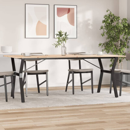 Table à manger Style Industriel cadre en Y en bois de pin massif & fonte 200 x 100 x 75 cm {attributes}