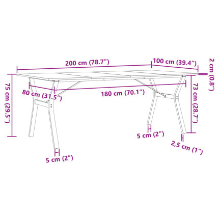 Table à manger Style Industriel cadre en Y en bois de pin massif & fonte 200 x 100 x 75 cm {attributes}