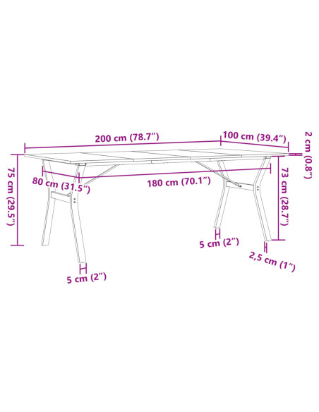 Table à manger Style Industriel cadre en Y en bois de pin massif & fonte 200 x 100 x 75 cm {attributes} Table à manger Style Industriel cadre en Y en bois de pin massif & fonte 200 x 100 x 75 cm {attributes}