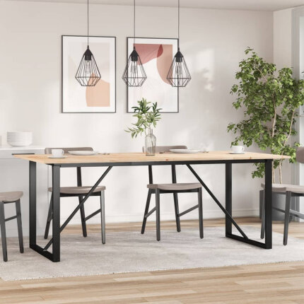 Table à manger Style Industriel cadre en O en bois de pin massif & fonte 200 x 100 x 75 cm {attributes}