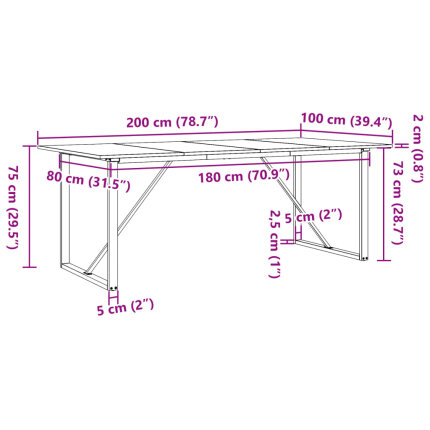 Table à manger Style Industriel cadre en O en bois de pin massif & fonte 200 x 100 x 75 cm {attributes}