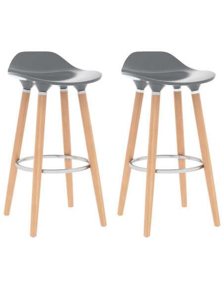 Chaise de bar en lot de 2 en plastique, bois de hêtre massif, métal Gris   Chaise de bar en lot de 2 en plastique, bois de hêtre massif, métal Gris