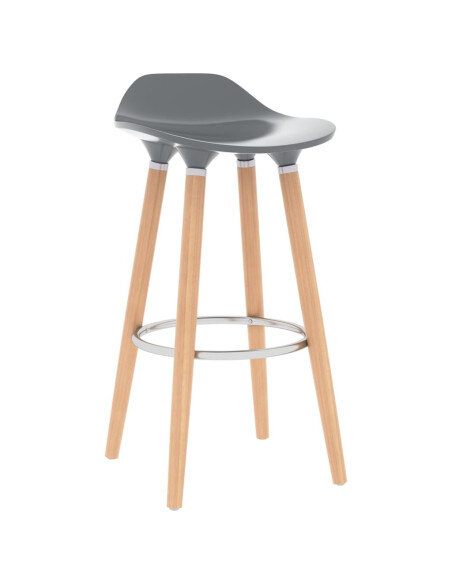 Chaise de bar en lot de 2 en plastique, bois de hêtre massif, métal Gris   Chaise de bar en lot de 2 en plastique, bois de hêtre massif, métal Gris