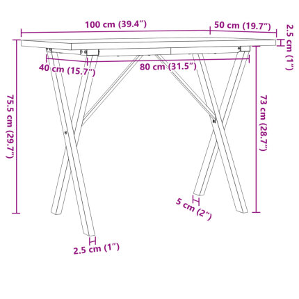 Table à manger Style Industriel cadre en X en bois de pin massif & fonte 100 x 50 x 75.5 cm {attributes}