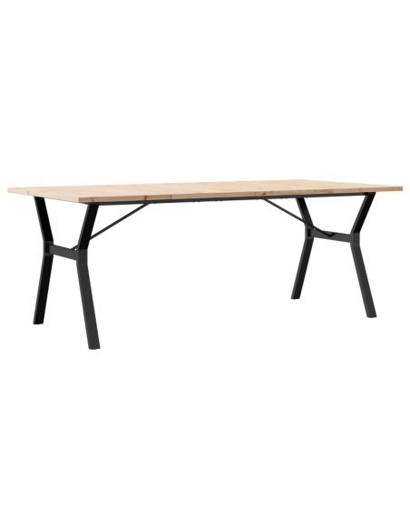Table à manger Style Industriel cadre en Y en bois de pin massif & fonte 200 x 100 x 75.5 cm {attributes}