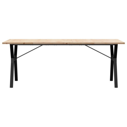 Table à manger Style Industriel cadre en Y en bois de pin massif & fonte 200 x 100 x 75.5 cm {attributes}