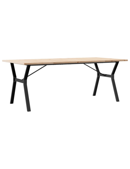Table à manger Style Industriel cadre en Y en bois de pin massif & fonte 200 x 100 x 75.5 cm {attributes}