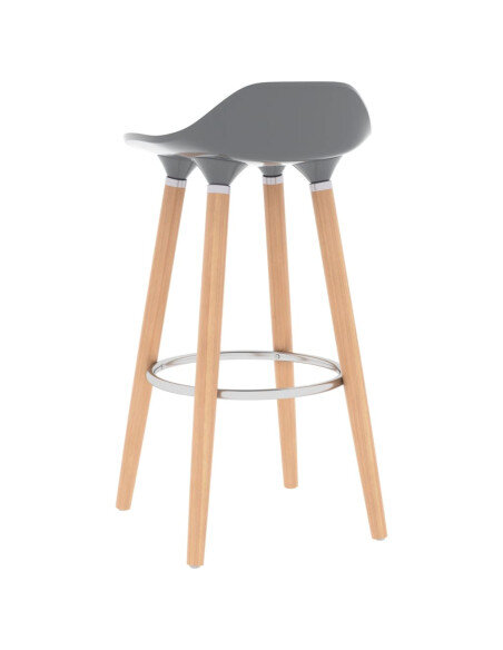 Chaise de bar en lot de 2 en plastique, bois de hêtre massif, métal Gris   Chaise de bar en lot de 2 en plastique, bois de hêtre massif, métal Gris