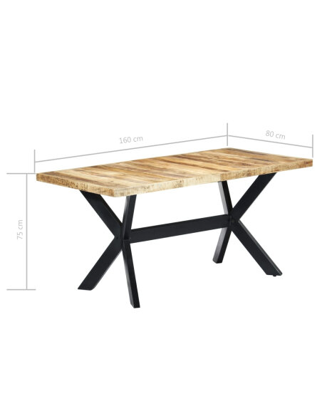Table à manger Style Industriel en bois de manguier massif brut 160 x 80 x 75 cm {attributes} Table à manger Style Industriel en bois de manguier massif brut 160 x 80 x 75 cm {attributes}