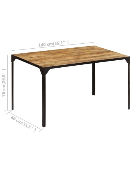 Table à manger Style Industriel en bois de manguier massif 140 x 80 x 76 cm {attributes} Table à manger Style Industriel en bois de manguier massif 140 x 80 x 76 cm {attributes}