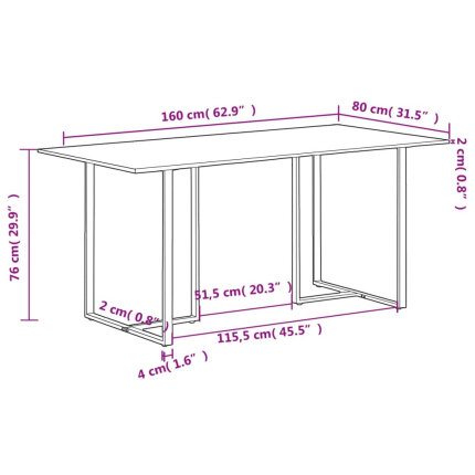 Table salle à manger Style Industriel en bois de manguier brut 160 x 80 x 76 cm {attributes}